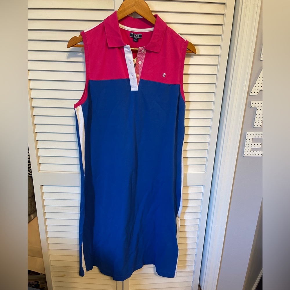Izod Pink & Blue Striped Cotton Dress Size Large NWT